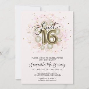 Invitation Ballons de fête d'anniversaire Sweet 16 en feuille