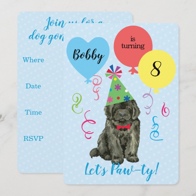 Invitation Ballons de fête d'anniversaire Terre-Neuve Invitat (Devant / Derrière)