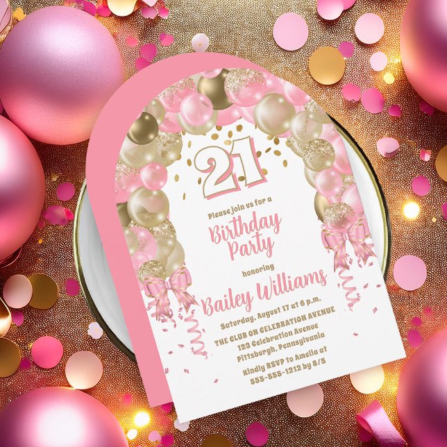 Invitation Ballons de fête de l'or rose 21e fête d'anniversai (Pink | Gold  Balloons "21" 21st Birthday Party Invitations - Print and/or Download Available)