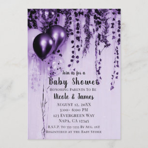Invitation Ballons de fête métallisés violets Baby Shower Ivy