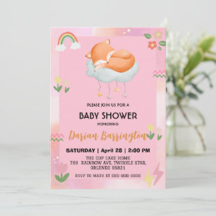 Invitation Ballons de fleurs de renard rouge mignon baby show