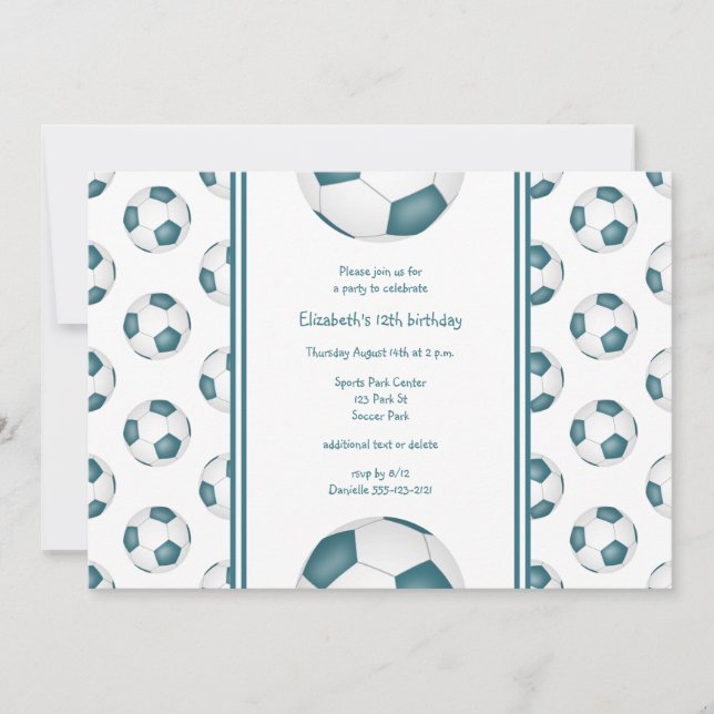 Invitation Ballons de football blanc turquoise motif fête d'a (Devant)