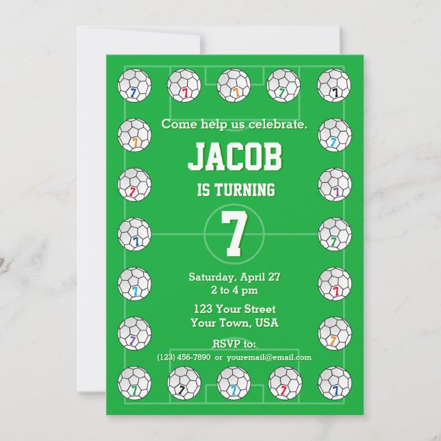 Invitation Ballons de football et terrain de football Anniver (Devant)