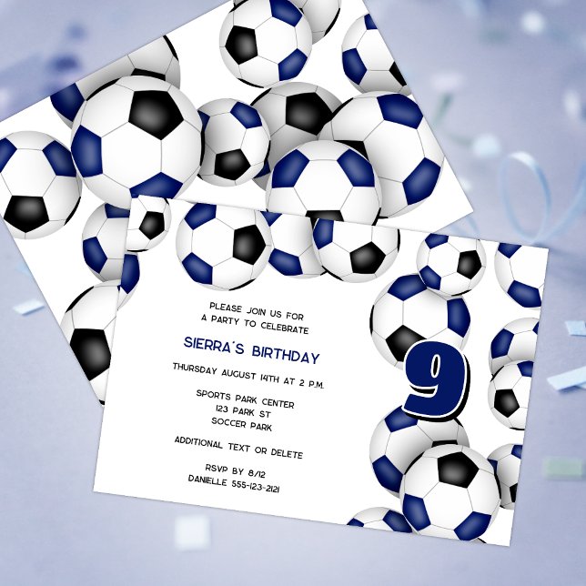 Invitation Ballons de football noir bleu anniversaire de enfa (Créateur téléchargé)