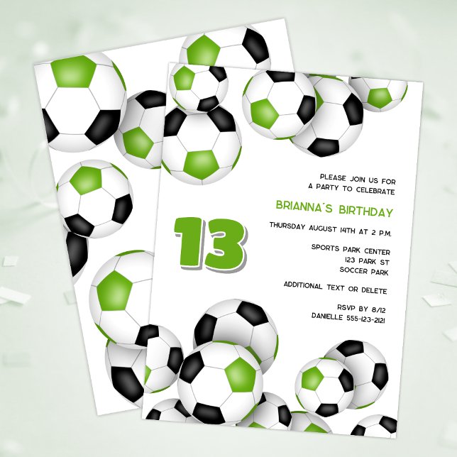 Invitation ballons de football noir vert vif anniversaire de  (Créateur téléchargé)