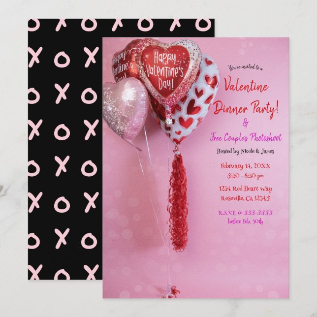 Invitation Ballons de la Saint-Valentin Soirée ou Anniversair (Devant / Derrière)