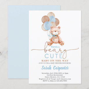 Invitation Ballons de l'ours en peluche Baby shower garçon