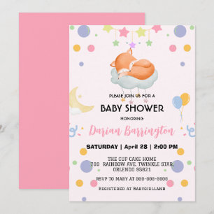 Invitation Ballons de lune de renard rouge mignon baby shower