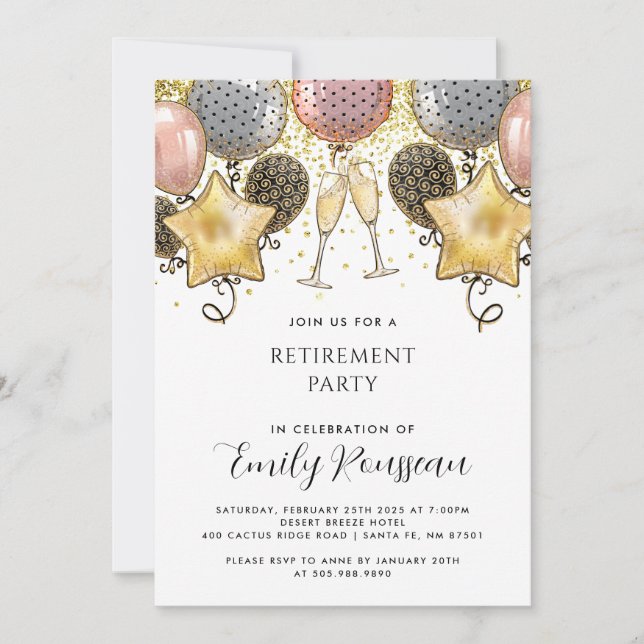 Invitation Ballons de Parties scintillant d'or de la partie d (Devant)