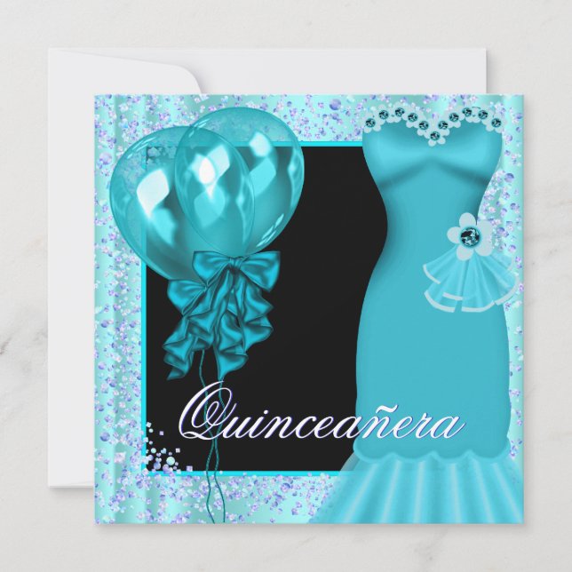 Invitation Ballons de soirée turquoise violet Quinceanera (Devant)