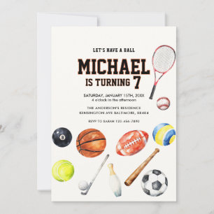 Invitation Ballons de Sport Équipe Enfant Garçon Anniversaire