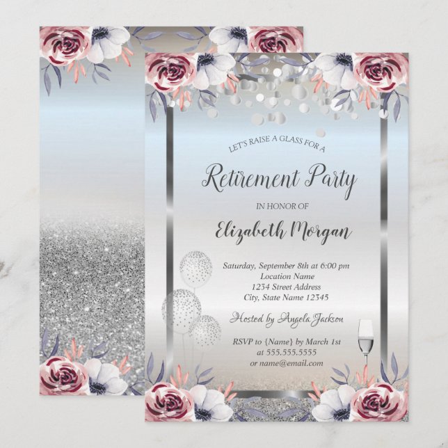 Invitation Ballons de verre Parties scintillant d'argent Retr (Devant / Derrière)