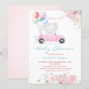 Invitation Ballons de voiture floraux pour Baby Shower en voi