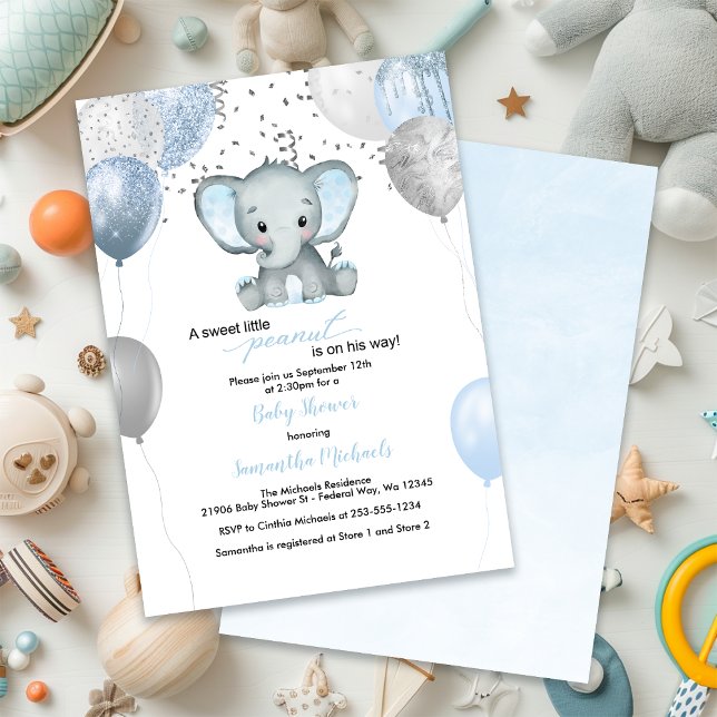 Invitation Ballons d'eau douce éléphant garçon Baby shower d' (Cute Elephant Boy Balloons Watercolor Baby Shower Invitation)