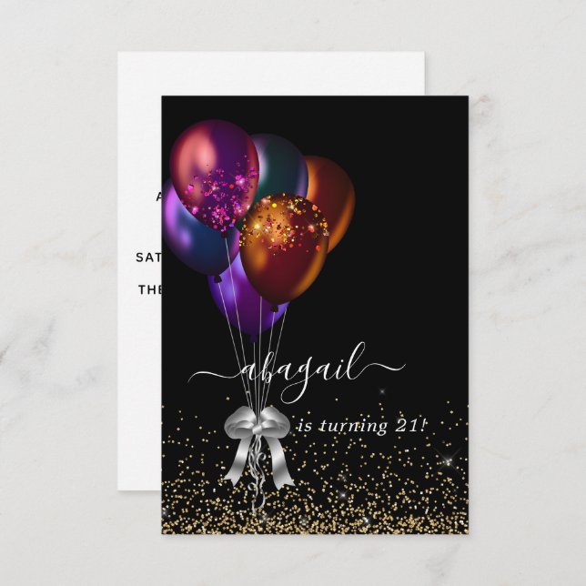 Invitation Ballons d'Iridescente foncée fête d'anniversaire (Devant / Derrière)