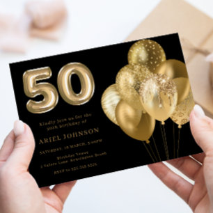 Invitation Ballons d'or 50e fête d'anniversaire Noir