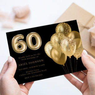 Invitation Ballons d'or 60e fête d'anniversaire Noir