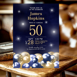Invitation Ballons d'or bleu marine 50e anniversaire