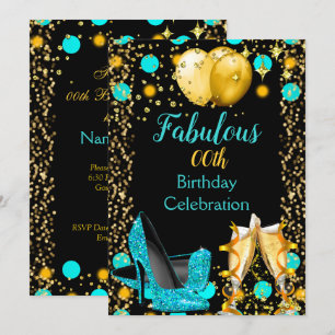 Invitation Ballons d'or bleu turquoise hauts talons Champagne