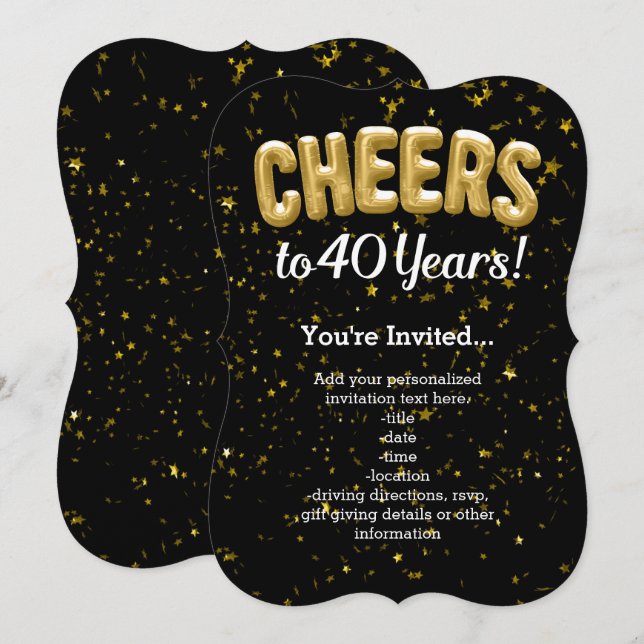 Invitation Ballons d'or bravo à 40 ans 40e anniversaire (Devant / Derrière)