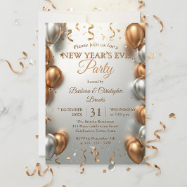 Invitation Ballons d'or et d'argent rose fête du Nouvel An