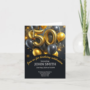 Invitation Ballons d'or noir 50e anniversaire scintillant
