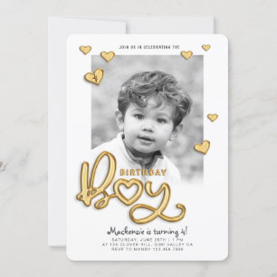 Invitation Ballons d'or pour garçon d'anniversaire Texte phot