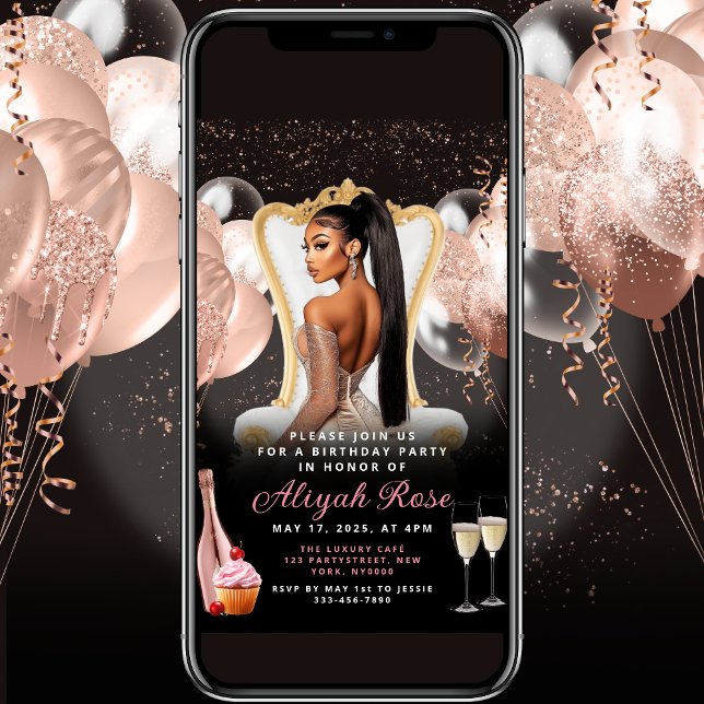 Invitation Ballons d'or rose rose Royal Anniversaire Invitati (Créateur téléchargé)