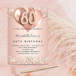 Invitation Ballons d'or roses de 60e anniversaire