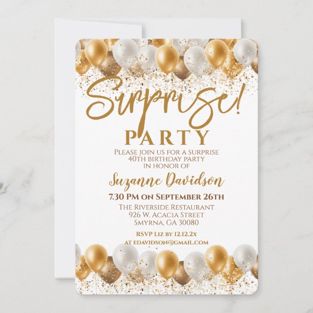 Invitation Ballons d'or Surprise Anniversaire (Devant)