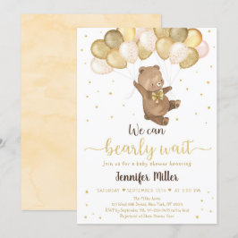 Invitation Ballons d'or Teddy Bear Baby shower neutre Invit