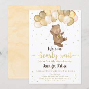 Invitation Ballons d'or Teddy Bear Baby shower neutre Invit