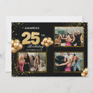 Invitation Ballons dorés argentés noirs pour 25e anniversaire