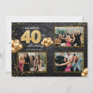 Invitation Ballons dorés argentés noirs pour 40e anniversaire