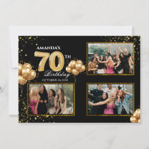 Invitation Ballons dorés argentés noirs pour 70e anniversaire