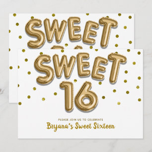 Invitation Ballons Dorés et Confettis pour une Fête Sweet 16 