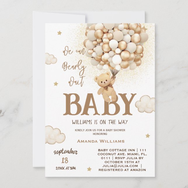 Invitation Ballons d'ours Baby shower d'attente précoce (Devant)