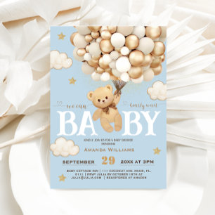 Invitation Ballons d'ours Bearly Wait Baby shower Bleu clair