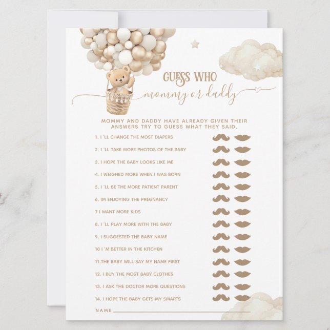 Invitation Ballons d'ours Bearly Wait Baby shower Jeu (Devant)