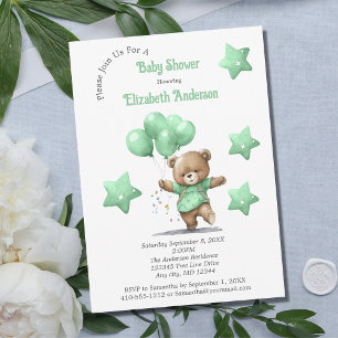 Invitation Ballons d'ours en peluche vert Stars Baby shower g