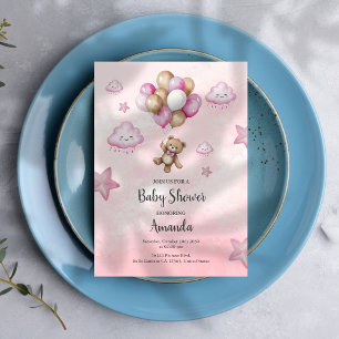 Invitation Ballons d'ours rose pour bébé mignonne Baby shower
