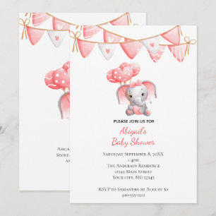 Invitation Ballons éléphant rose Baby Shower