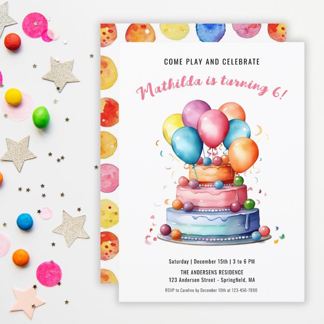 Invitation Ballons en forme de gâteau pour l'anniversaire des (Cake Balloons Rainbow Girls Birthday Party Invitation)