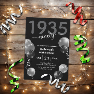Invitation Ballons en Glitter Chiffres Gras Anniversaire 90 a