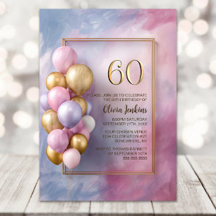 Invitation Ballons en Or Rose pour une Fête d'anniversaire 60
