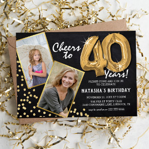 Invitation Ballons en or sur tableau noir pour 40e anniversai