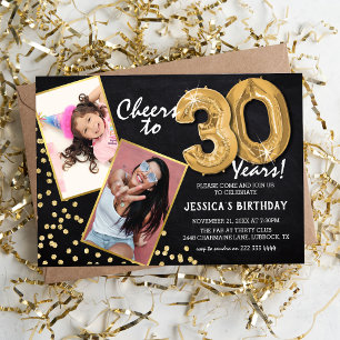 Invitation Ballons en Or Tableau Noir 2 Photo 30e Anniversair