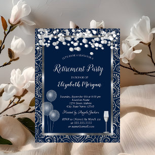 Invitation Ballons en verre à vin Silver Mandala Blue Retirem