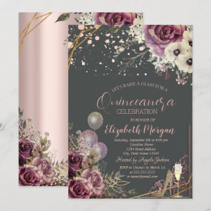 Invitation Ballons en Verre Talons Pailletés Fleurs Quinceañe