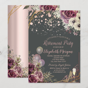 Invitation Ballons en Verre Talons Pailletés Fleurs Retraite
